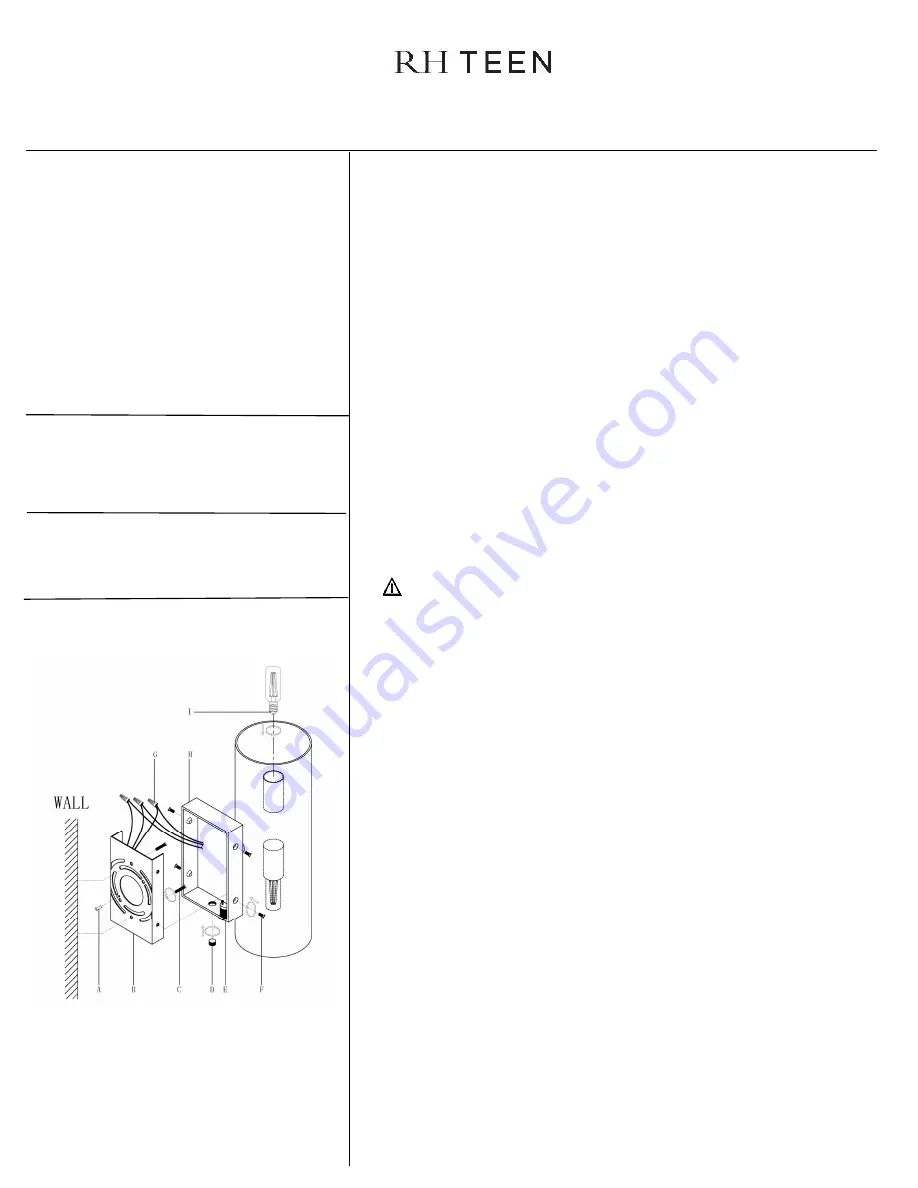 RH Teen TEXTURED METAL DOUBLE TASK SCONCE Assembly Instructions Download Page 2