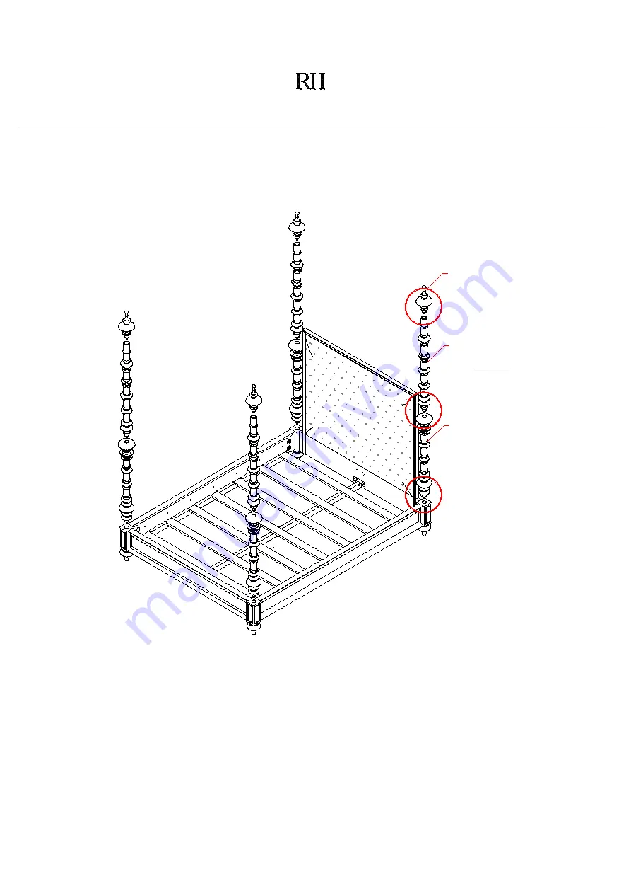 RH 18TH C. SPINDLE TURNED QUEEN BED Assembly Instructions Download Page 4