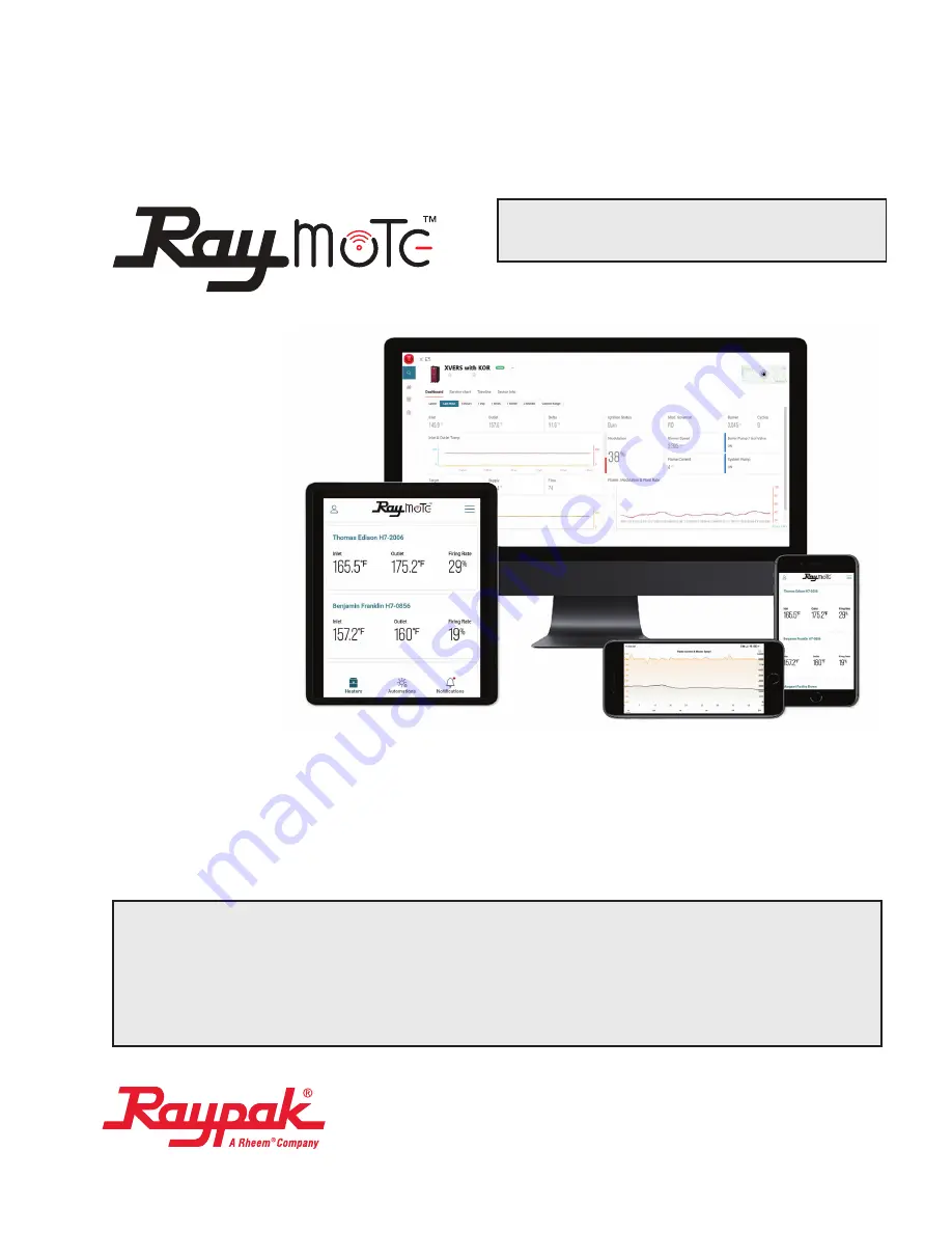 Rheem Raypak Raymote Installation And Operation Manual Download Page 1