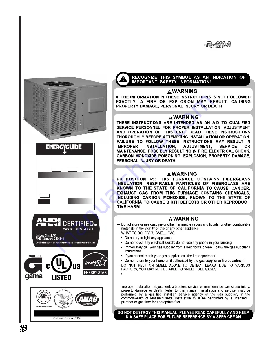 Rheem RRNL-B Installation Instructions Manual Download Page 1