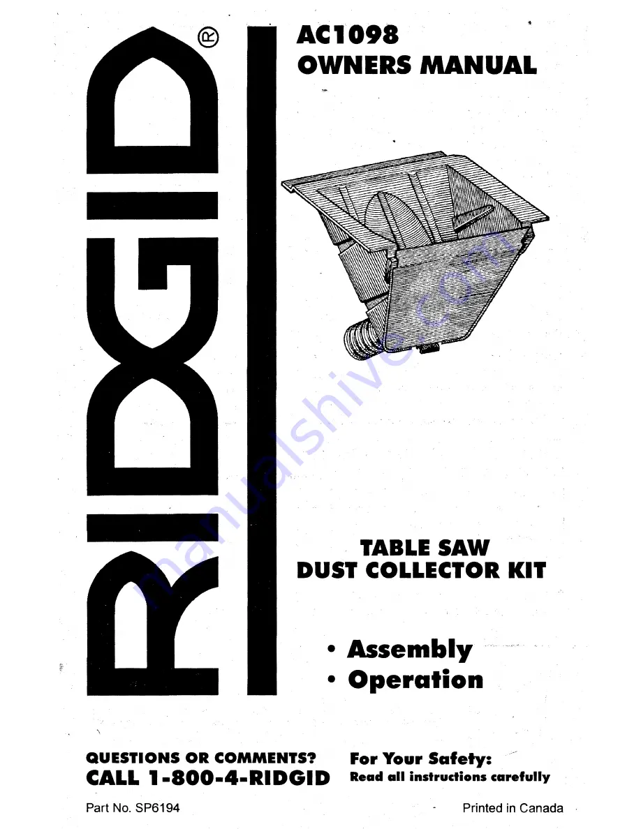 RIDGID AC1098 Owner'S Manual Download Page 1