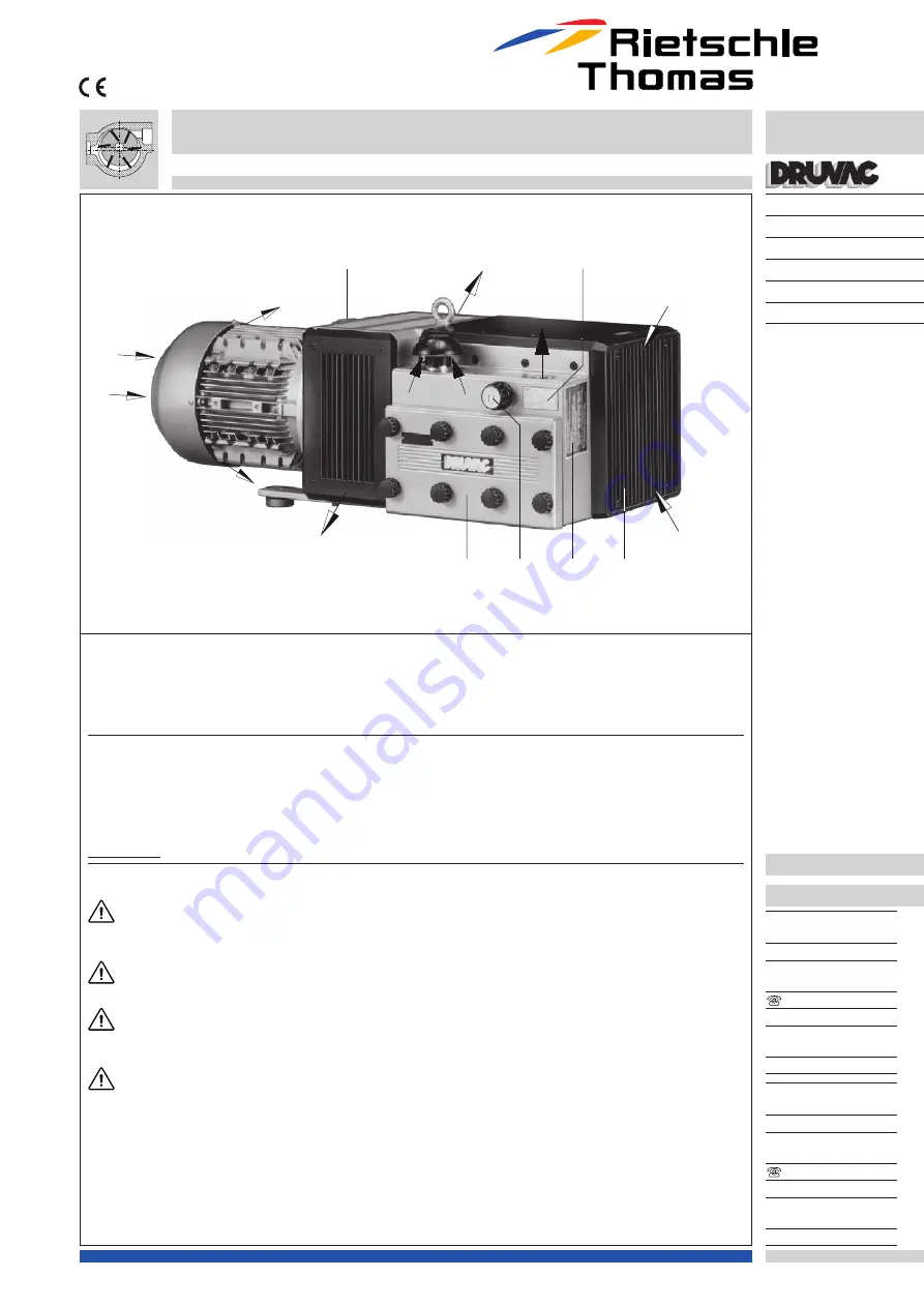 Rietschle Thomas DRUVAC DTA 100 Operating Instructions Manual Download Page 9