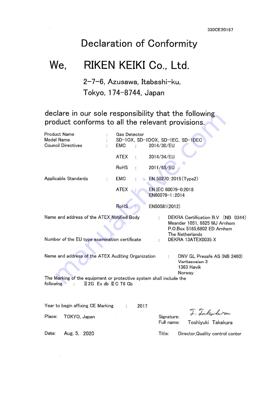 Riken Keiki SD-1DEC Operating Manual Download Page 59