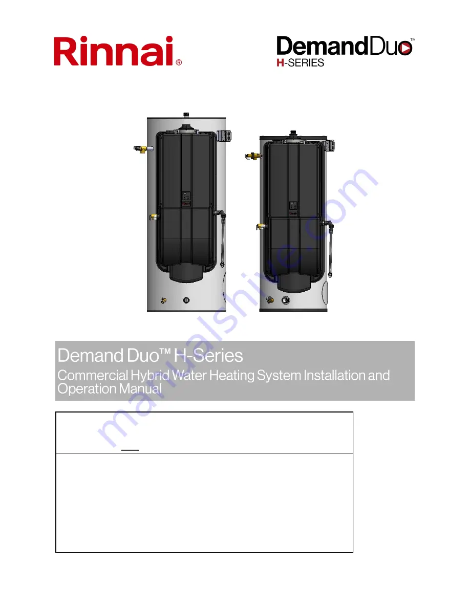 Rinnai Demand Duo CHS13080HiN Installation And Operation Manual Download Page 1