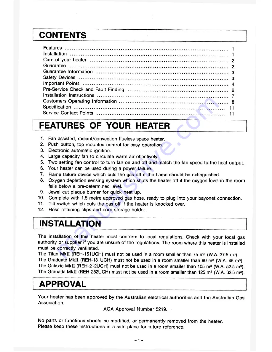 Rinnai Galaxie MkII Operating Information And Installation Instructions Download Page 2