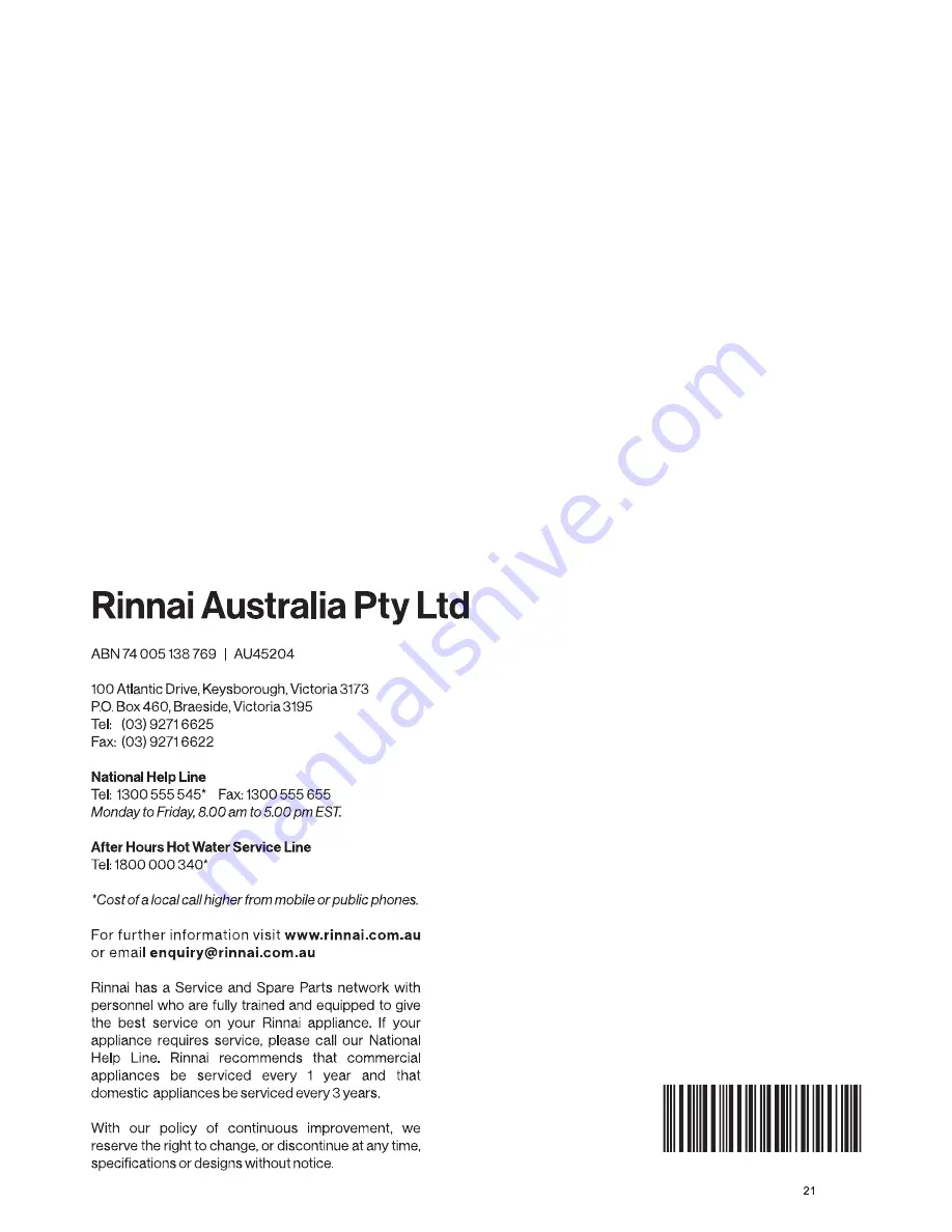 Rinnai INFINITY 16 Operation & Installation Manual Download Page 36