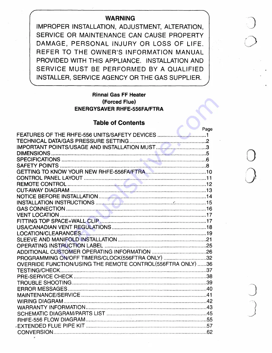 Rinnai RHFE-556FA Скачать руководство пользователя страница 2