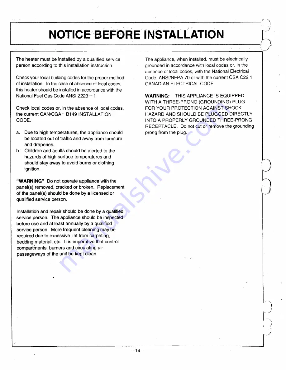 Rinnai RHFE-556FA Owner'S Operation And Installation Manual Download Page 16