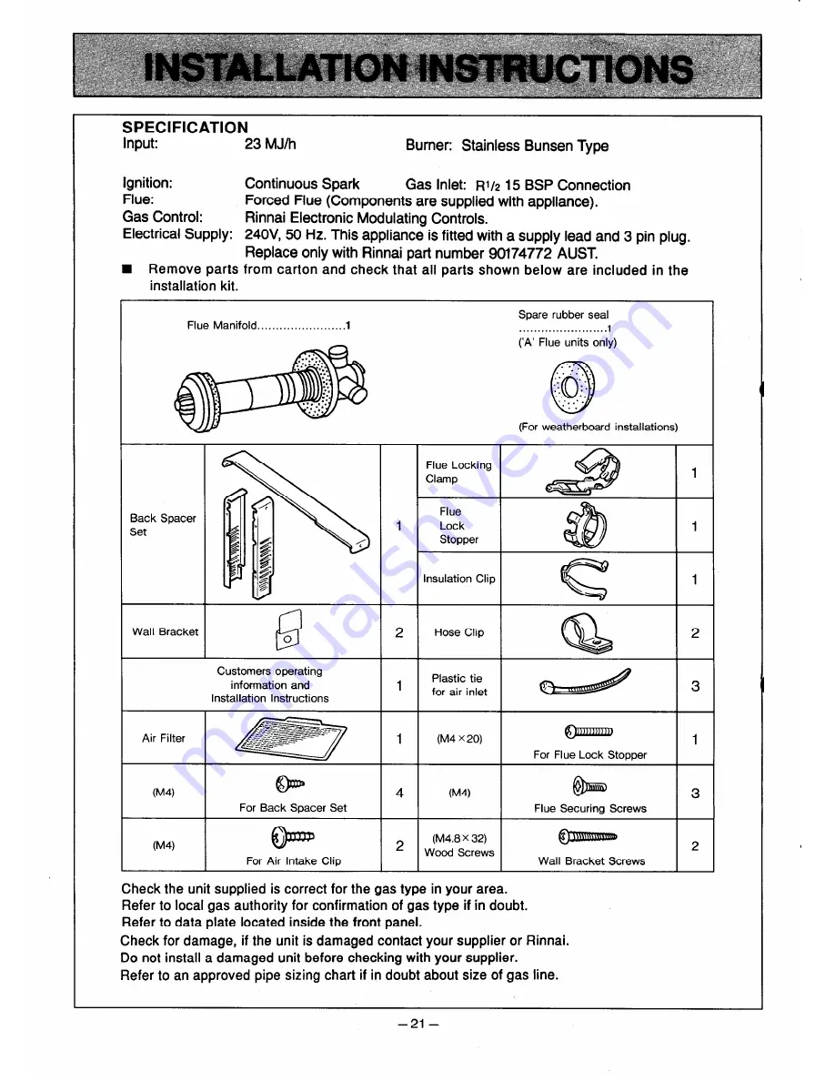 Rinnai rhfe-556ftp Operation Manual Download Page 22