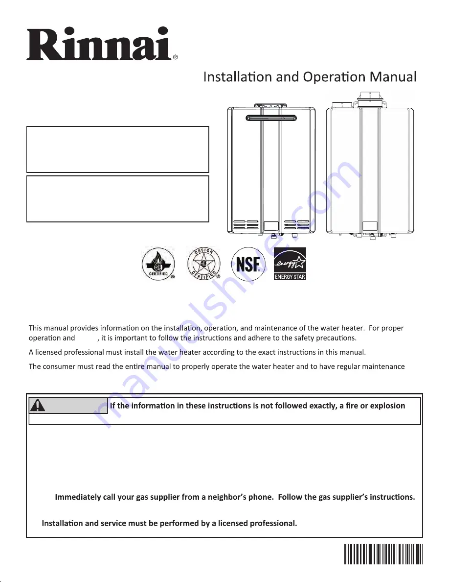 Rinnai RUR98i Скачать руководство пользователя страница 1