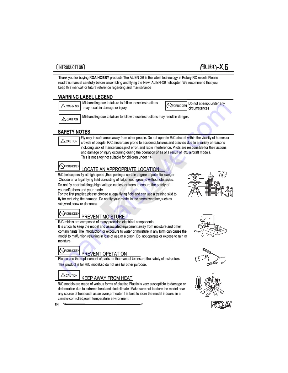 ROA HOBBY Alien-X6 Instruction Manual Download Page 2