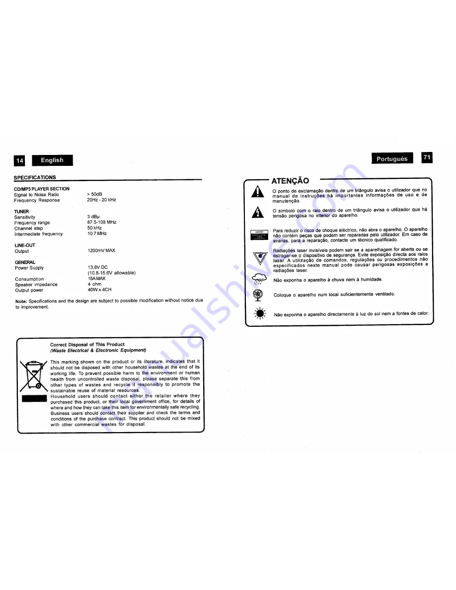 Roadstar CD-808MP/FM Instruction Manual Download Page 16