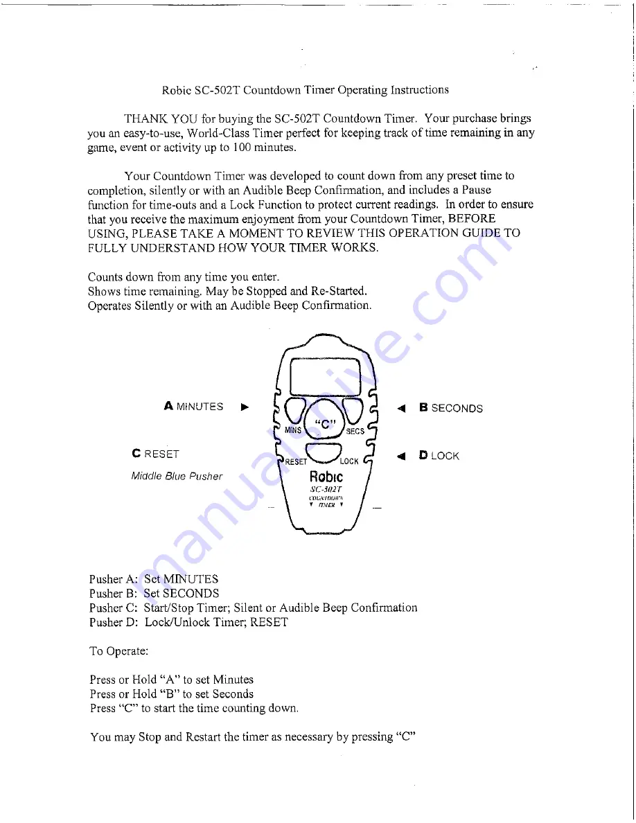 Robic SC-502T Operating Instructions Download Page 1