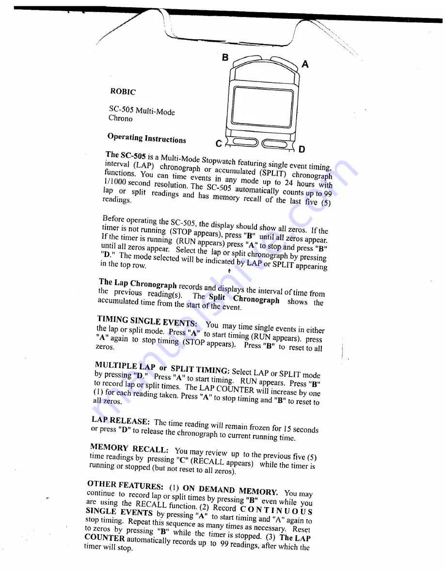 Robic SC-505 Operating Instructions Download Page 1