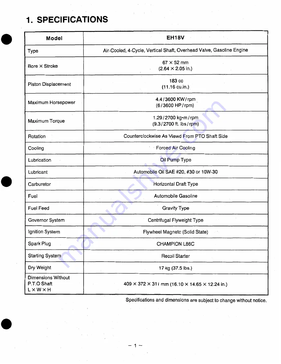 Robin EH18V OHV Service Manual Download Page 5