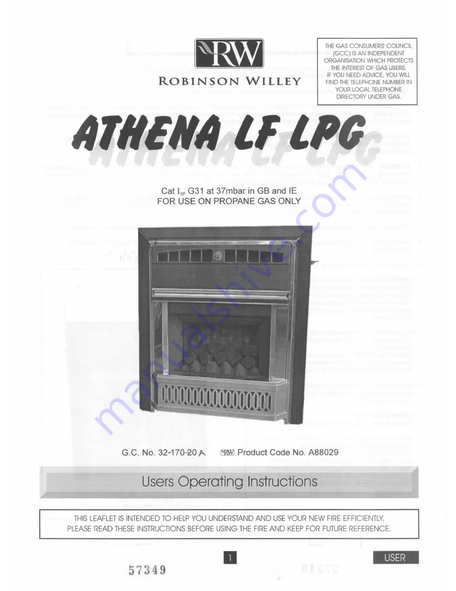 Robinson Willey ATHENA LF LPG User Operating Instructions Manual Download Page 1