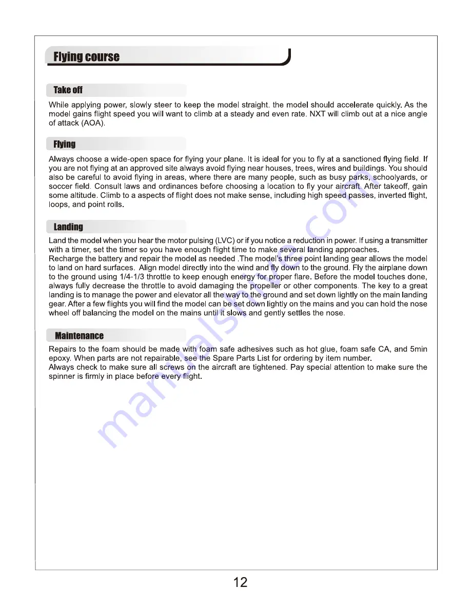 Roc Hobby 1100MM NXT Operating Manual Download Page 12