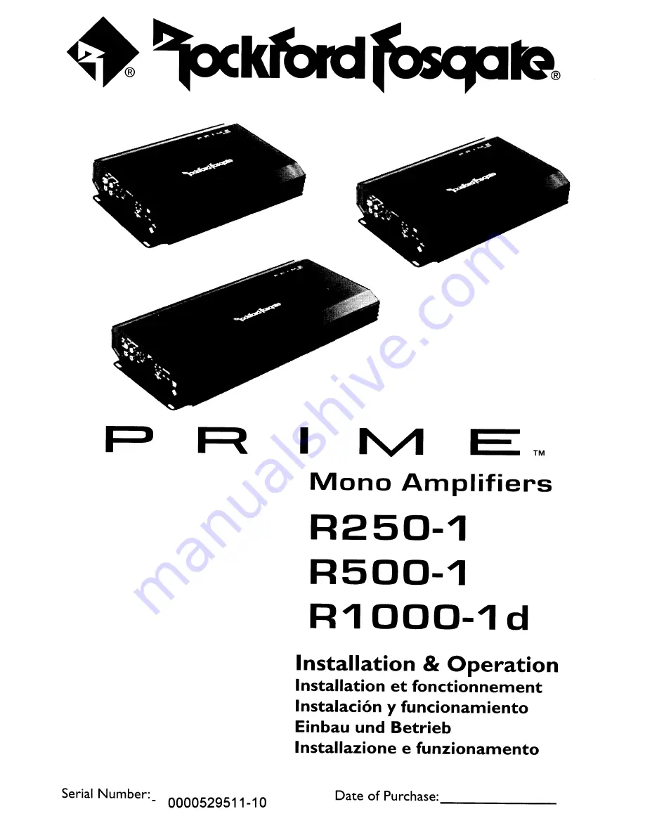 Rockford Fosgate Prime R1000-1 d Installation & Operation Manual Download Page 1