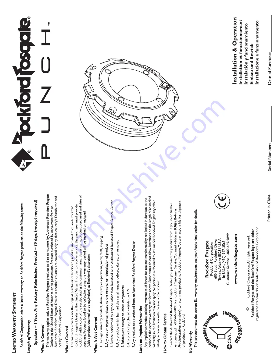 Rockford Fosgate Punch PP4-T Installation & Operation Manual Download Page 1