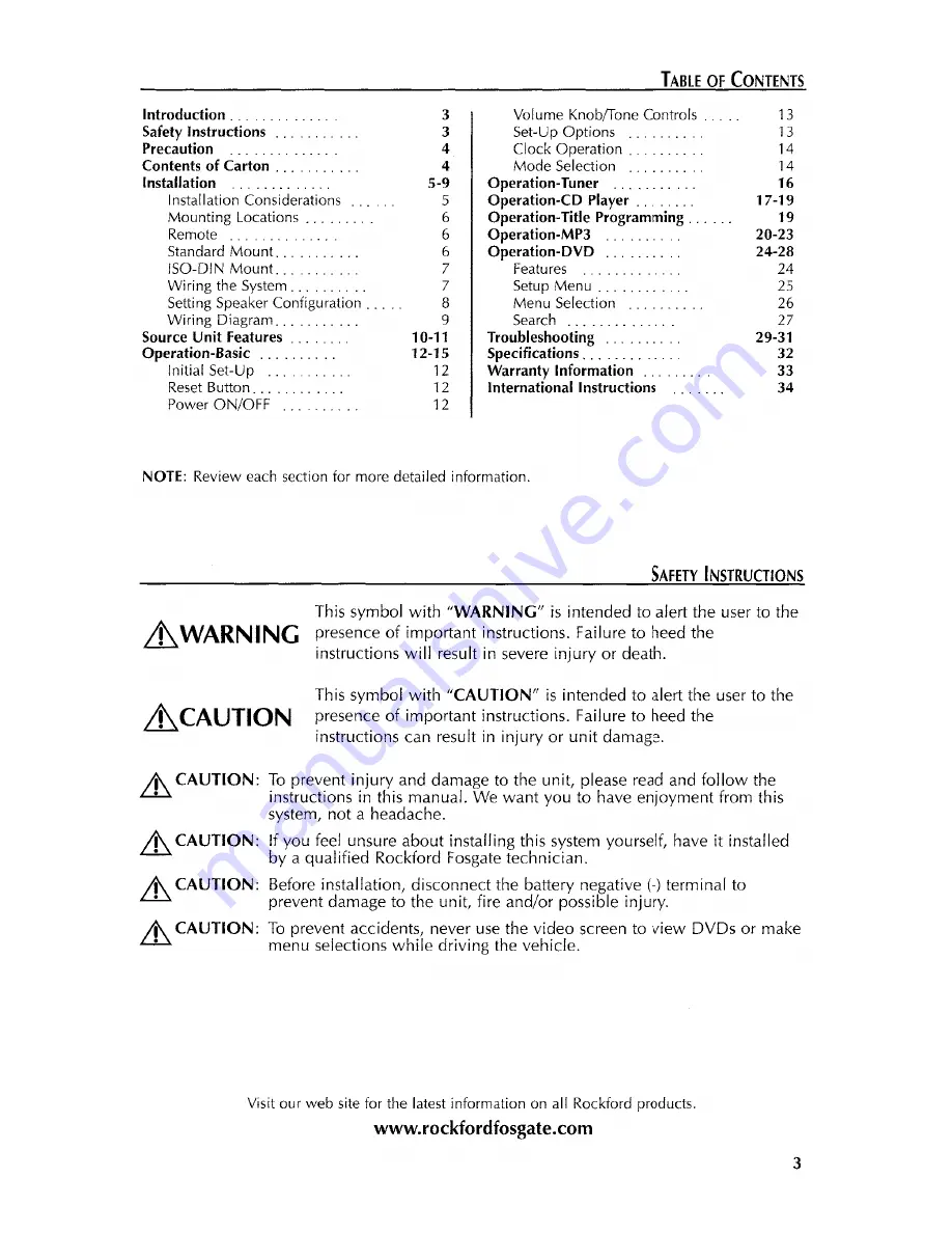 Rockford Fosgate RAV DVD1 Installation & Operation Manual Download Page 3