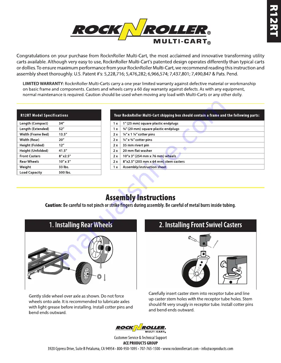 RockNRoller Multi-Cart R12RT Quick Start Manual Download Page 1