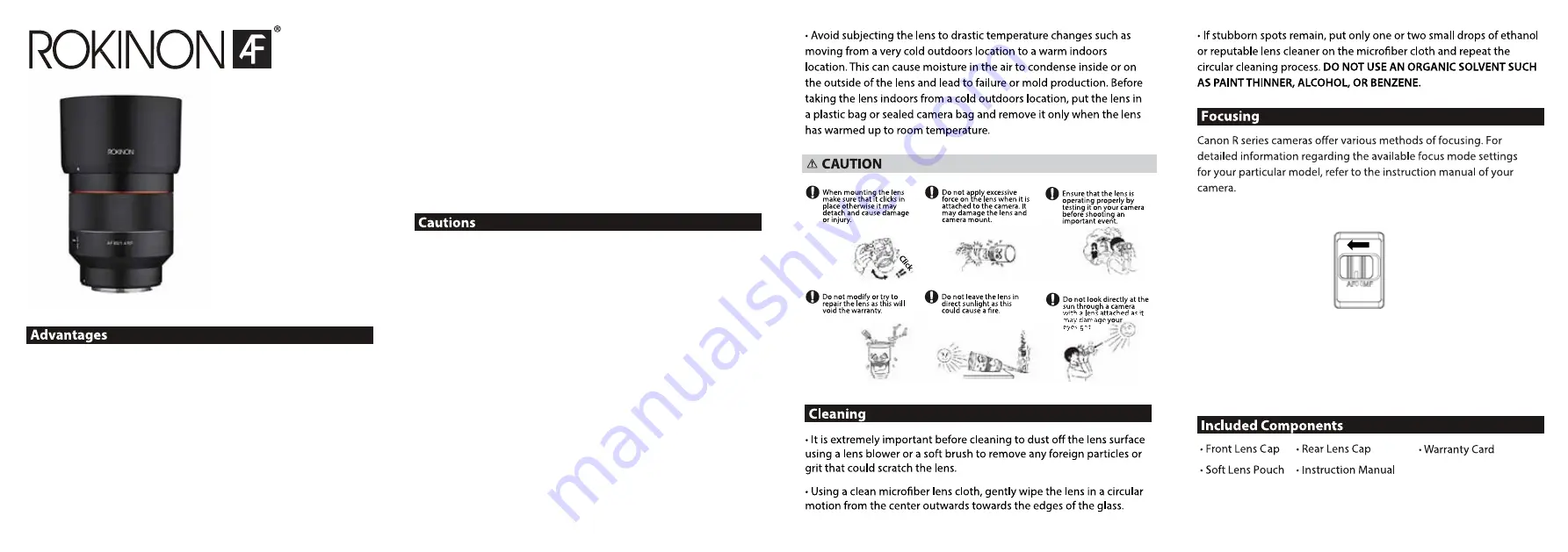 Rokinon 85mm F1.4 Instruction Manual Download Page 1