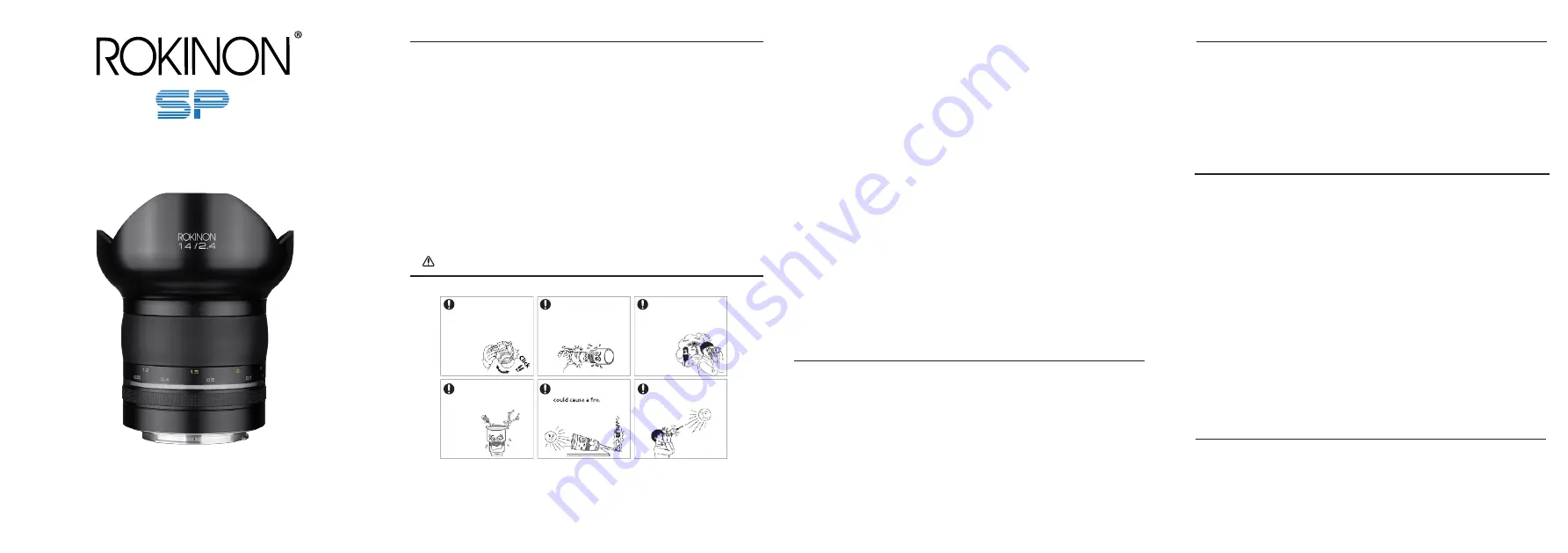 Rokinon SP 14mm F2.4 Instruction Manual Download Page 1