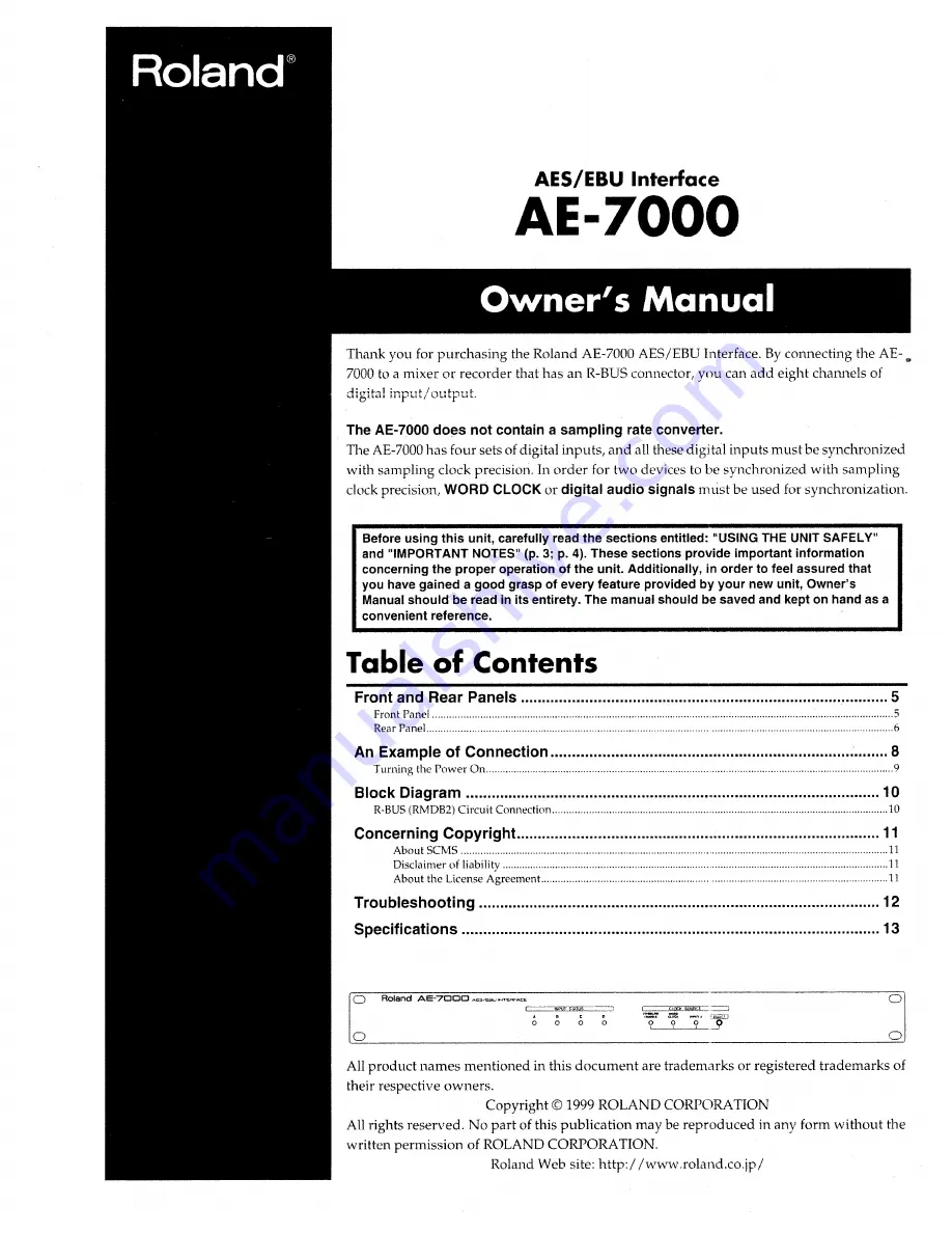 Roland AE-7000 Owner'S Manual Download Page 1