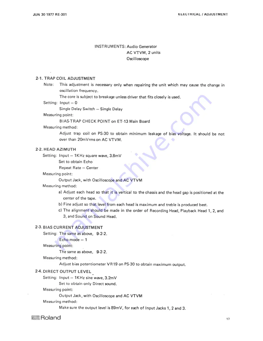 Roland Chorus echo RE-301 Service Notes Download Page 24