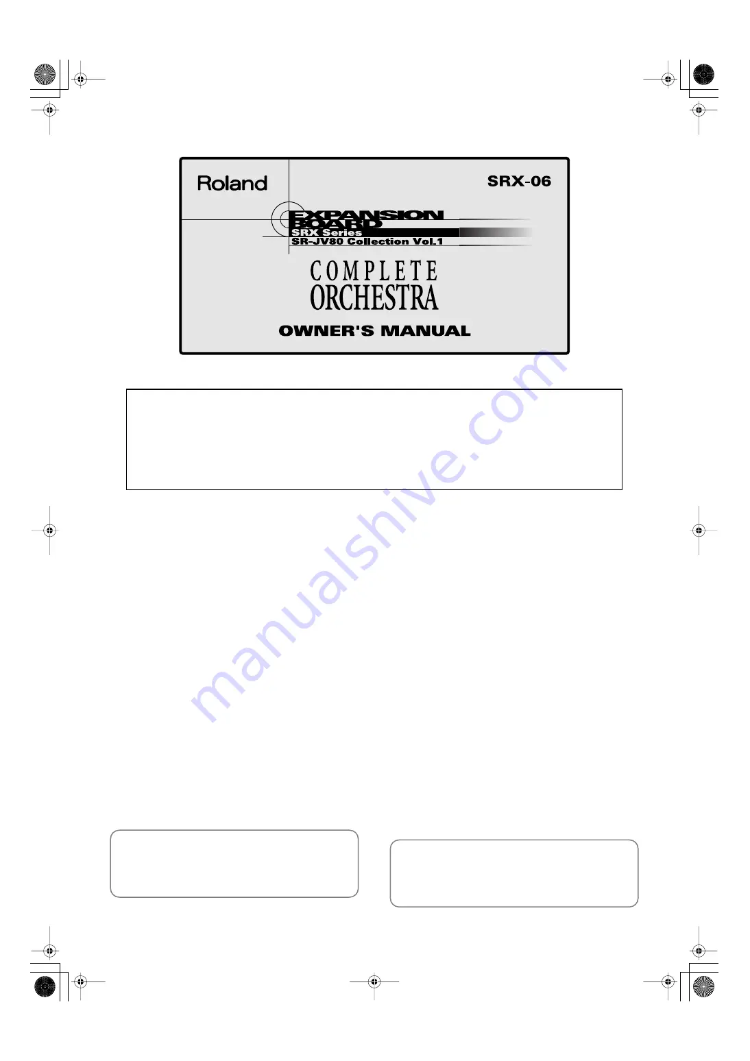 Roland Complete Orchestra SRX-06 Owner'S Manual Download Page 1