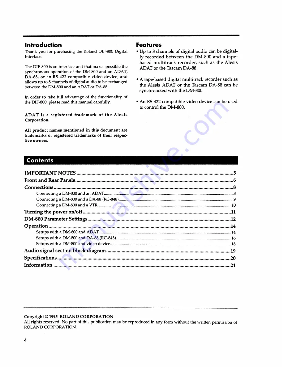 Roland DIF-800 Owner'S Manual Download Page 6