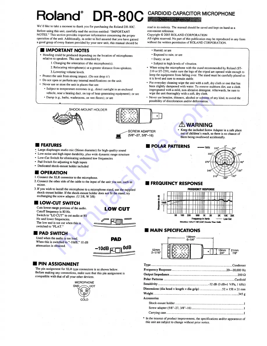 Roland DR-80C Owner'S Manual Download Page 1