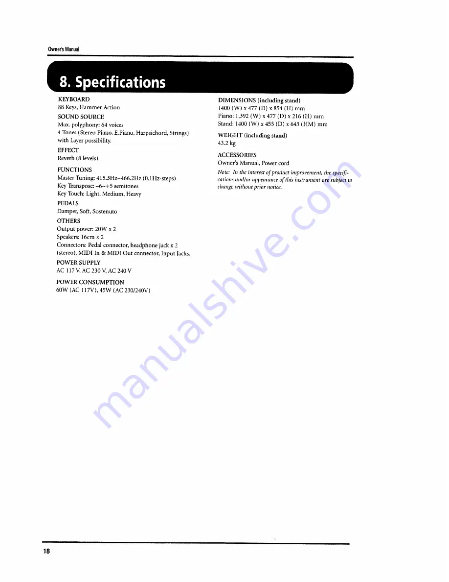 Roland HP 147 e Owner'S Manual Download Page 20