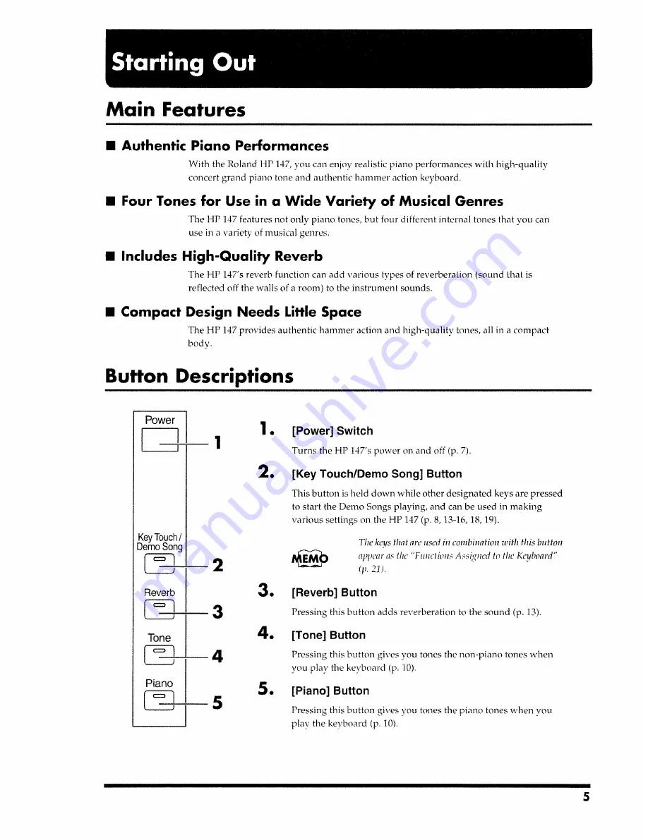 Roland HP 147 Скачать руководство пользователя страница 5