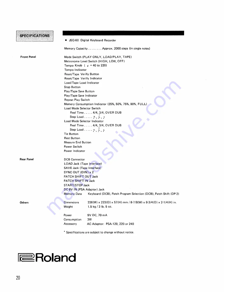 Roland JSQ-60 Скачать руководство пользователя страница 20