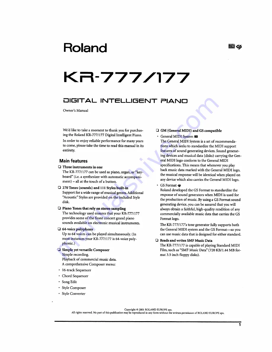 Roland KR-177 Скачать руководство пользователя страница 7