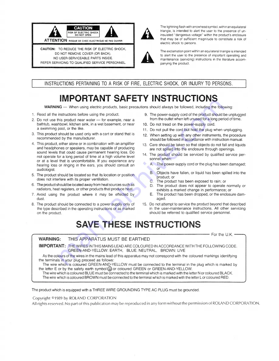 Roland KR-3000 Owner'S Manual Download Page 2