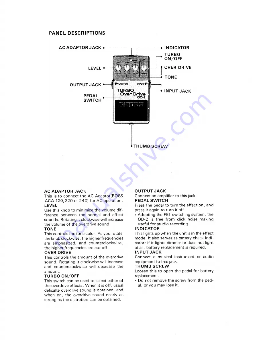 Roland OD-2 Turbo OverDrive Instructions Manual Download Page 2