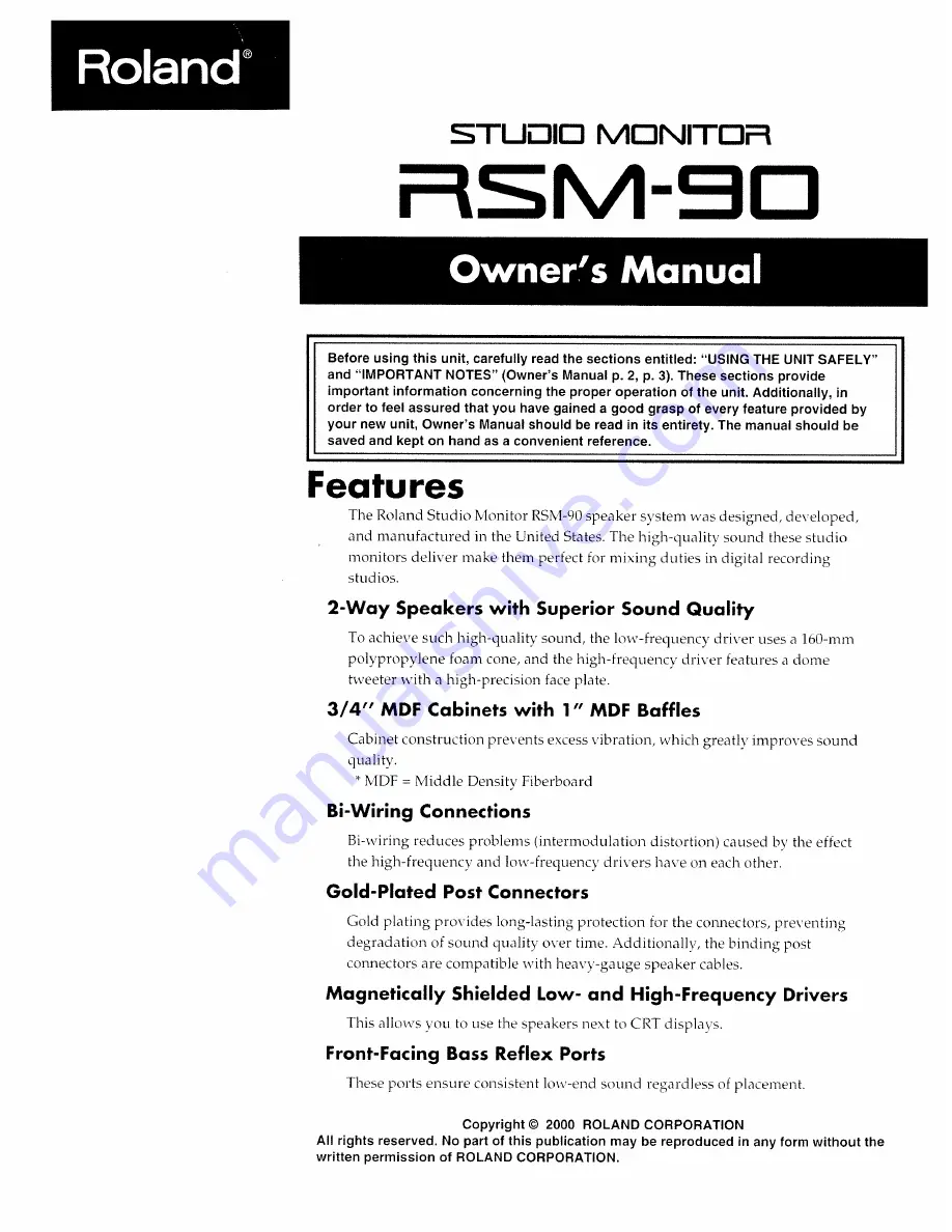 Roland RSM-90 Owner'S Manual Download Page 1