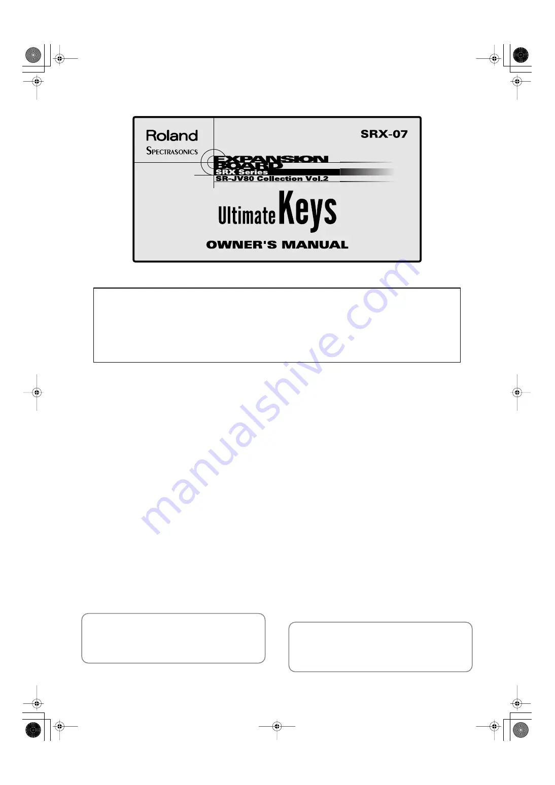 Roland SRX-07 Ultimate Keys Скачать руководство пользователя страница 1