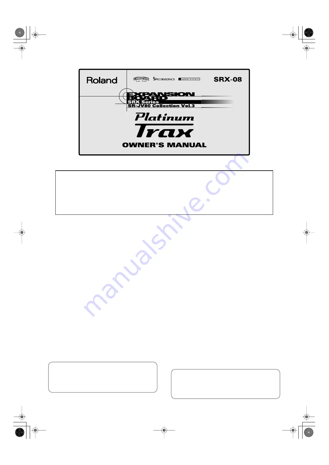 Roland SRX-08 Platinum Trax Owner'S Manual Download Page 1