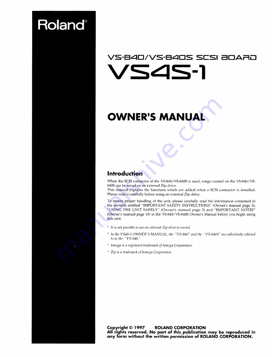 Roland VS4S-1 Скачать руководство пользователя страница 1