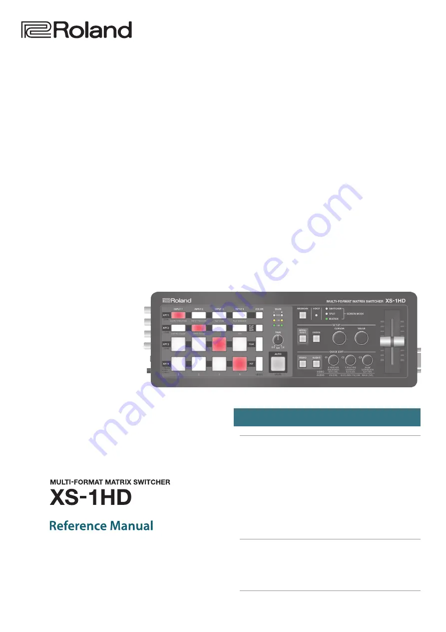 Roland XS-1HD Reference Manual Download Page 1