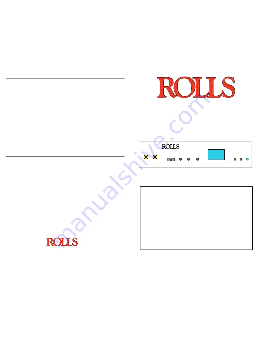 Rolls HRS84 Quick Start Operation Manual Download Page 1