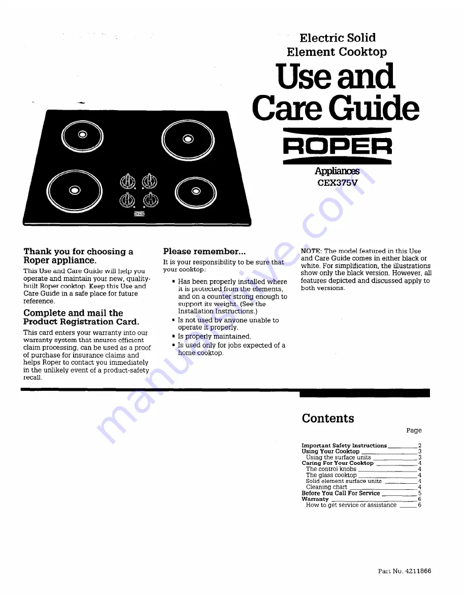 Roper 4211866 Скачать руководство пользователя страница 1