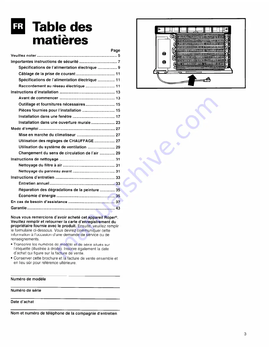 Roper Roper X18004D00 Installation & User Manual Download Page 3