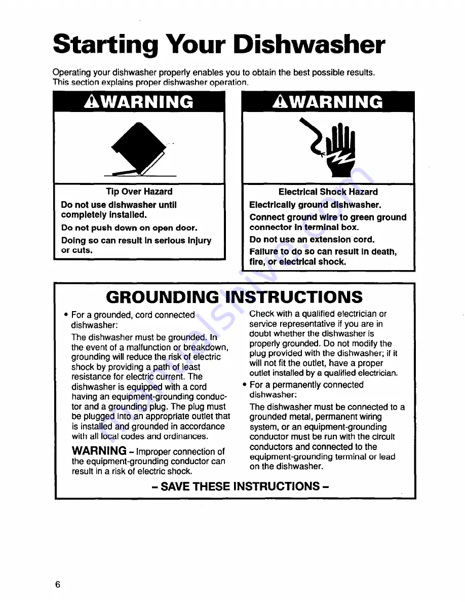 Roper UNDERCOUNTER DISHWASHERS User And Care Manual Download Page 6