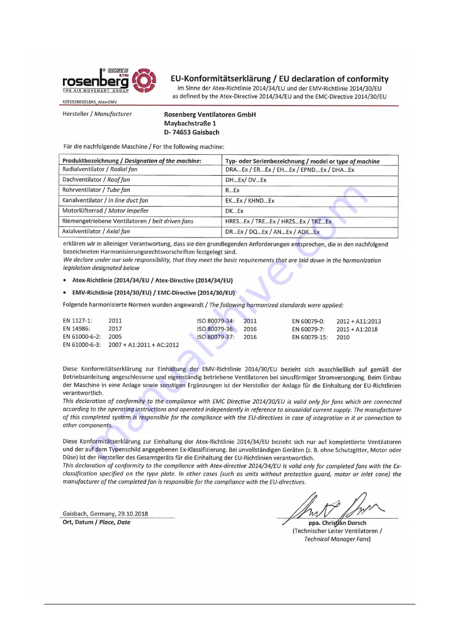 Rosenberg ADK Ex Series Operating Instruction Download Page 16