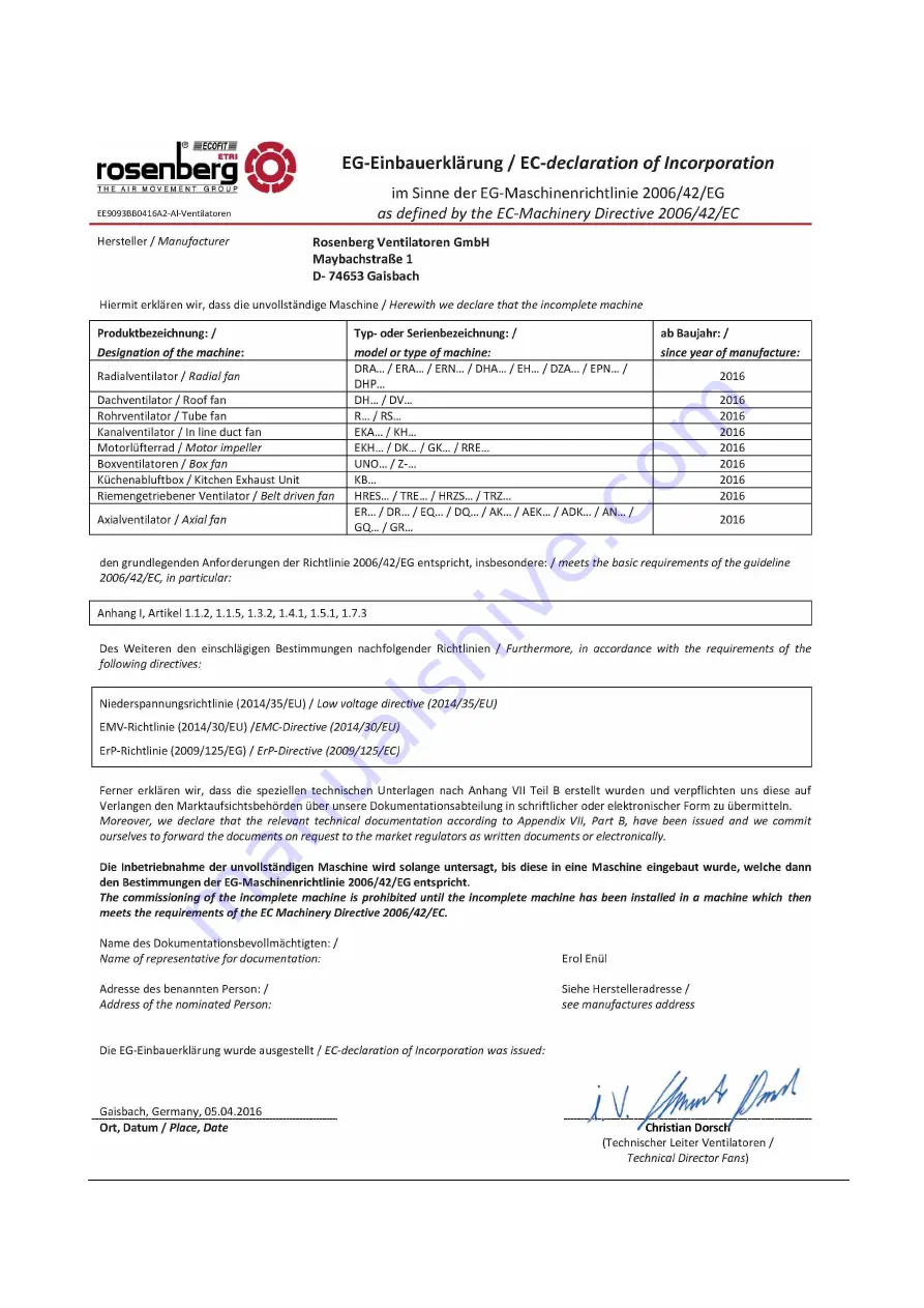 Rosenberg DKN-A Series Operating Instruction Download Page 18