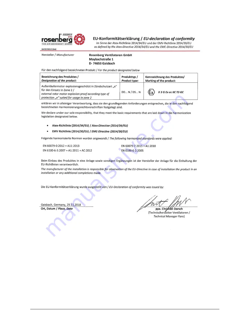 Rosenberg DQ-Ex Series Operating Instructions Manual Download Page 17